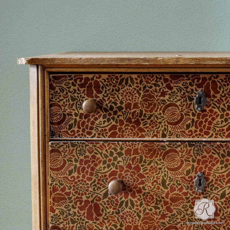Francesca Fl Stencil Pattern For Painting Small Furniture Designs And Bohemian Flowers