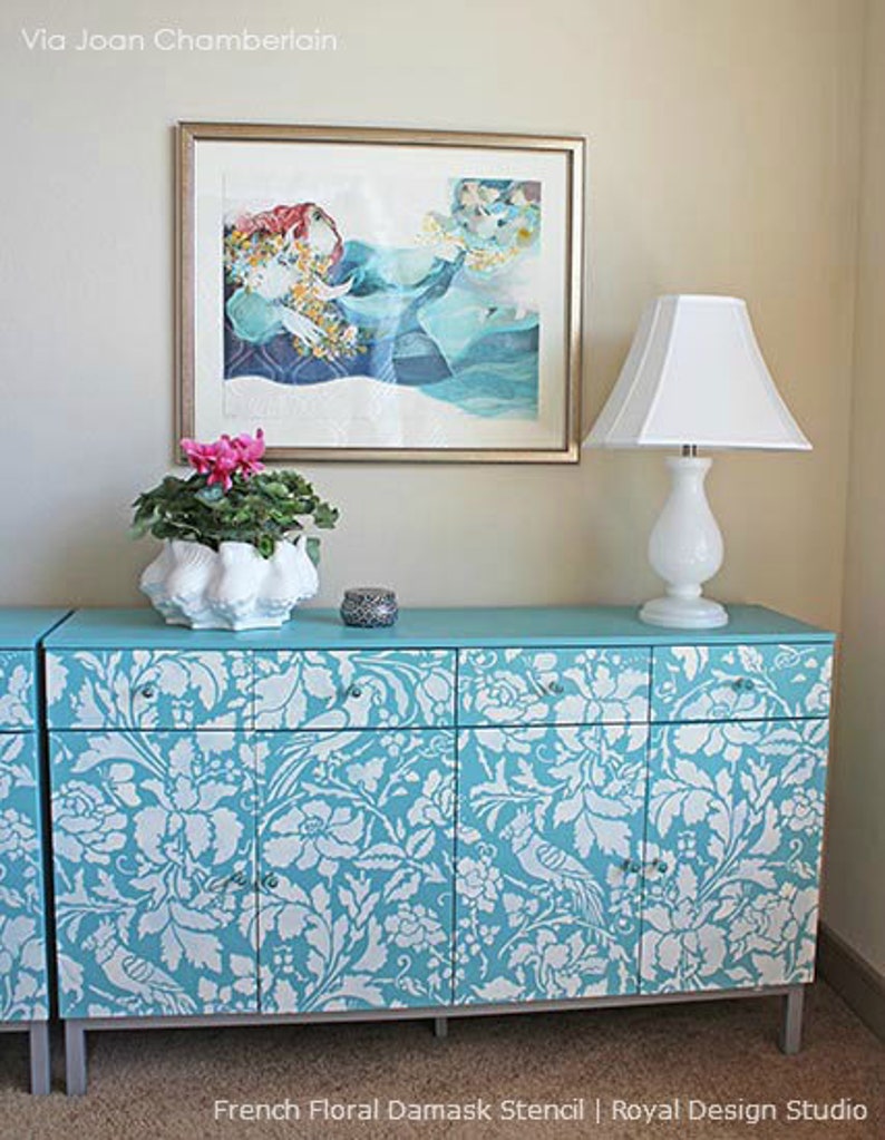 French Floral Bird Damask Wall Stencil | Large Painting Stencil image 6