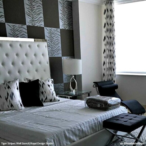 Large Tiger Stripes Wall Stencil Animal Print Wallpaper Pattern For Girls Wall Decor Or Modern Nursery Mural