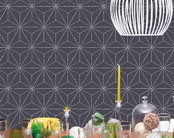 Shibori Pattern Wall Stencil - Asian or Oriental Inspired Wallpaper - Geometric Modern DIY Wall Mural