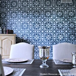Modern Moroccan Lace Wall Stencils Painting Decorative Wall Pattern in Dining Room or Boho Bedroom image 6