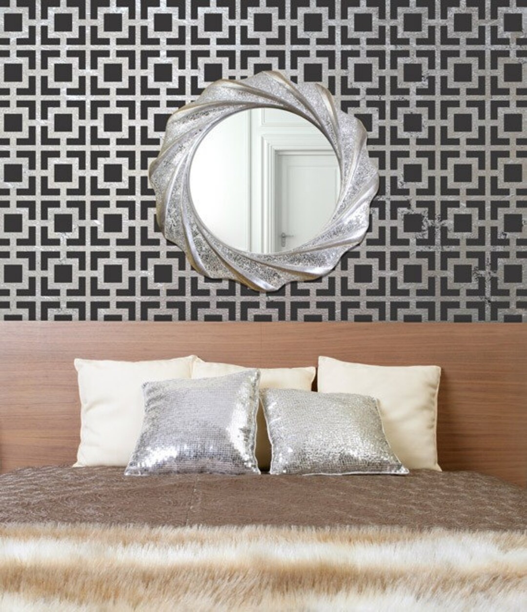 Modern or Retro Wall Stencil With Geometric Squares Old Etsy
