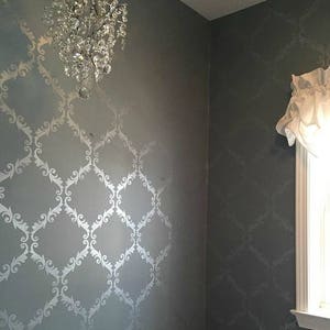 Large Trellis Pattern Wall Stencil Decorate a DIY Wall Mural Design with Classic Damask Wallpaper Look image 8