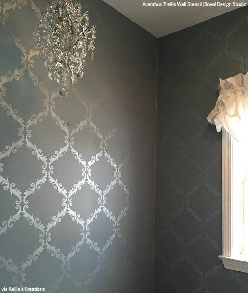 Large Trellis Pattern Wall Stencil Decorate a DIY Wall Mural Design with Classic Damask Wallpaper Look image 8