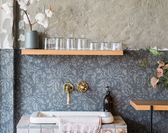 Large Floral Brocade Wall Stencil – Shabby Chic Cottage Decor