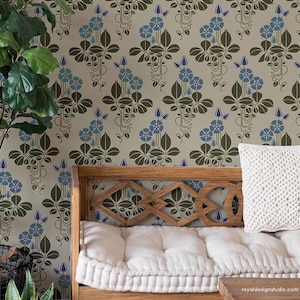 English Cottage Wall Stencil - Flower Wall Mural Stencils for Painting Walls - Floral Wall Pattern Stencils - Wallpaper Wall Paint Stencil
