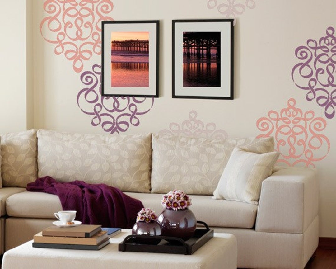 Damask Wall Stencil in Modern Ribbon Style for DIY Wallpaper Look - Etsy