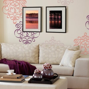 Damask Wall Stencil in Modern Ribbon Style for DIY Wallpaper Look