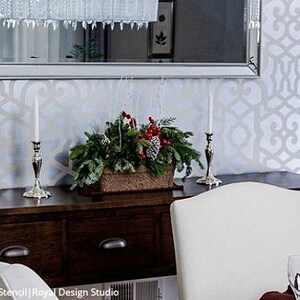 Large Trellis Pattern Wall Stencil Designer Wallpaper Painting Modern Moroccan Wall Design Reusable Stencil image 5