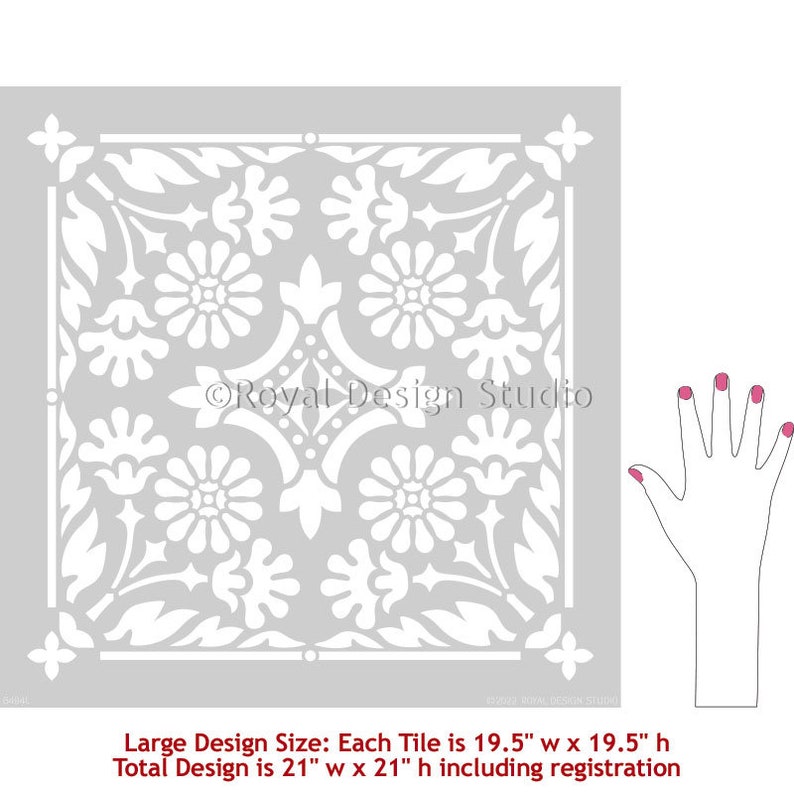 Country Floral Tile Stencil Floor Stencil Floral Wall Stencil Decor Home Boho Ceramic Floor Stencil DIY Home Makeover image 8