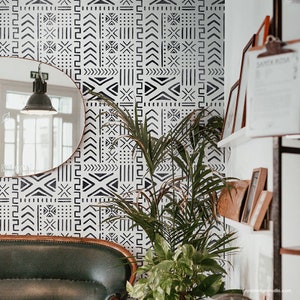 Mali Mudcloth Wall Stencil - African Tribal Geometric Pattern