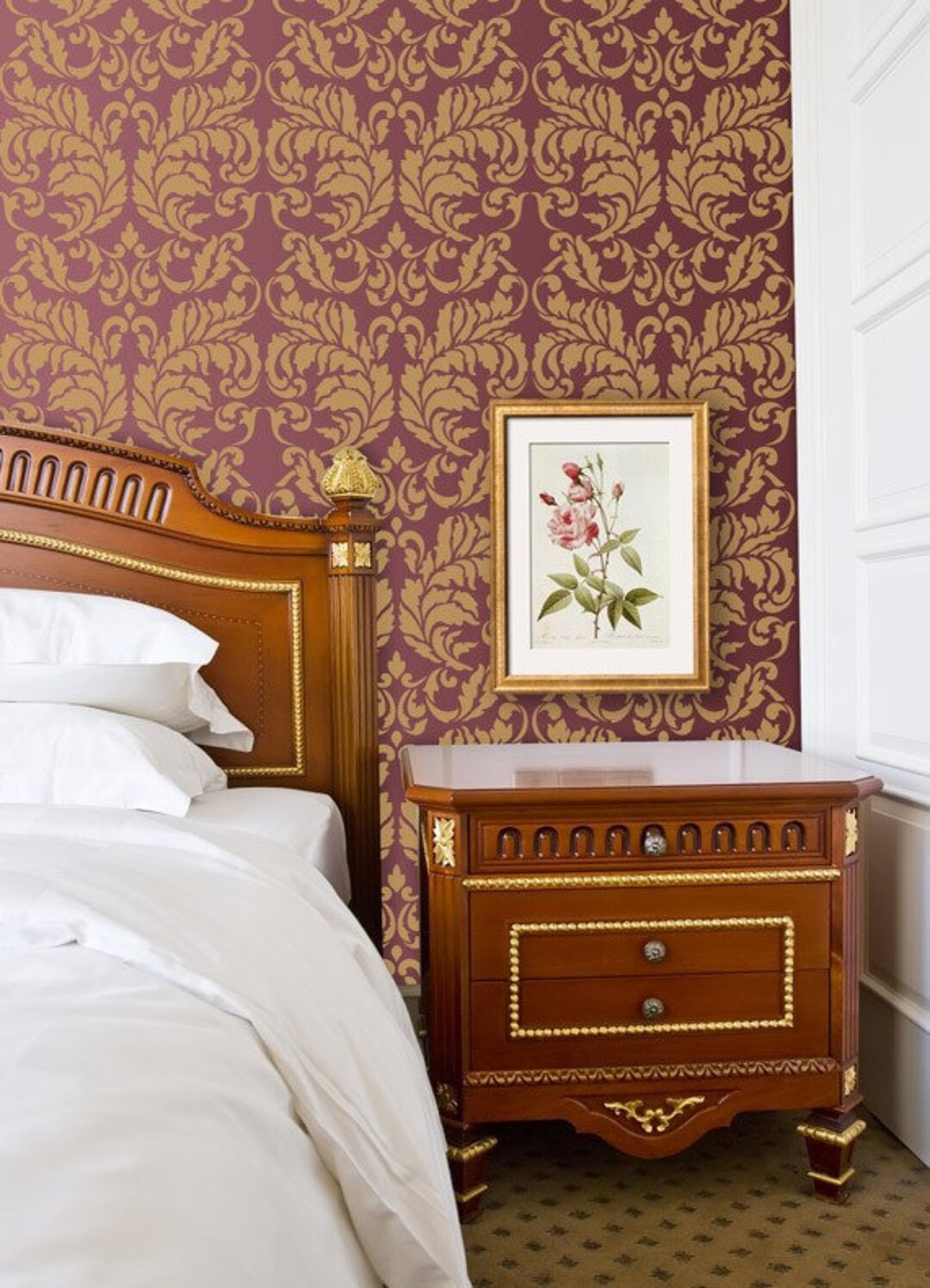 Large Damask Wall Stencil Vine Leaves Wall Pattern for Etsy