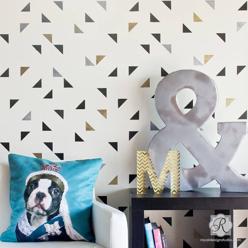 Aztec Tribal Triangles Wall Stencil Easy DIY Allover Pattern Wallpaper Decor Modern Geometric Painted Accent Wall image 3