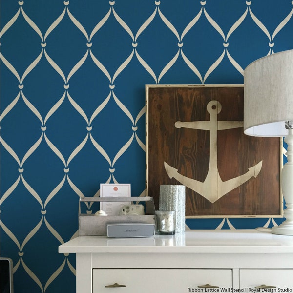 Ribbon Lattice Wall Stencil - Classic Trellis Pattern, Reusable Mylar
