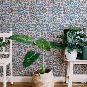 Rosa Spanish Tile Stencil - Old World European Tiles for DIY Modern Wall Decor and Painted Floor Pattern