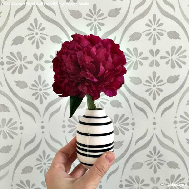 Modern Flower Trellis Wall Stencil Decorating Bedroom or Living Room Accent Wall with Large Custom Wallpaper Art