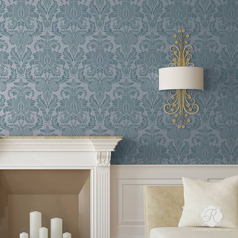 Large Isle of Palms Damask Wall Stencil – DIY Wallpaper Decor - Etsy
