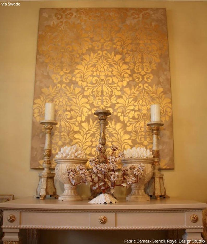 Damask Wall Stencil – European Vintage Fabric Pattern, DIY Home Decor ...