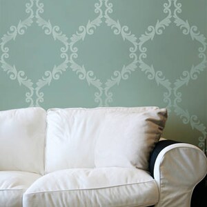 Large Trellis Pattern Wall Stencil Decorate a DIY Wall Mural Design with Classic Damask Wallpaper Look image 5