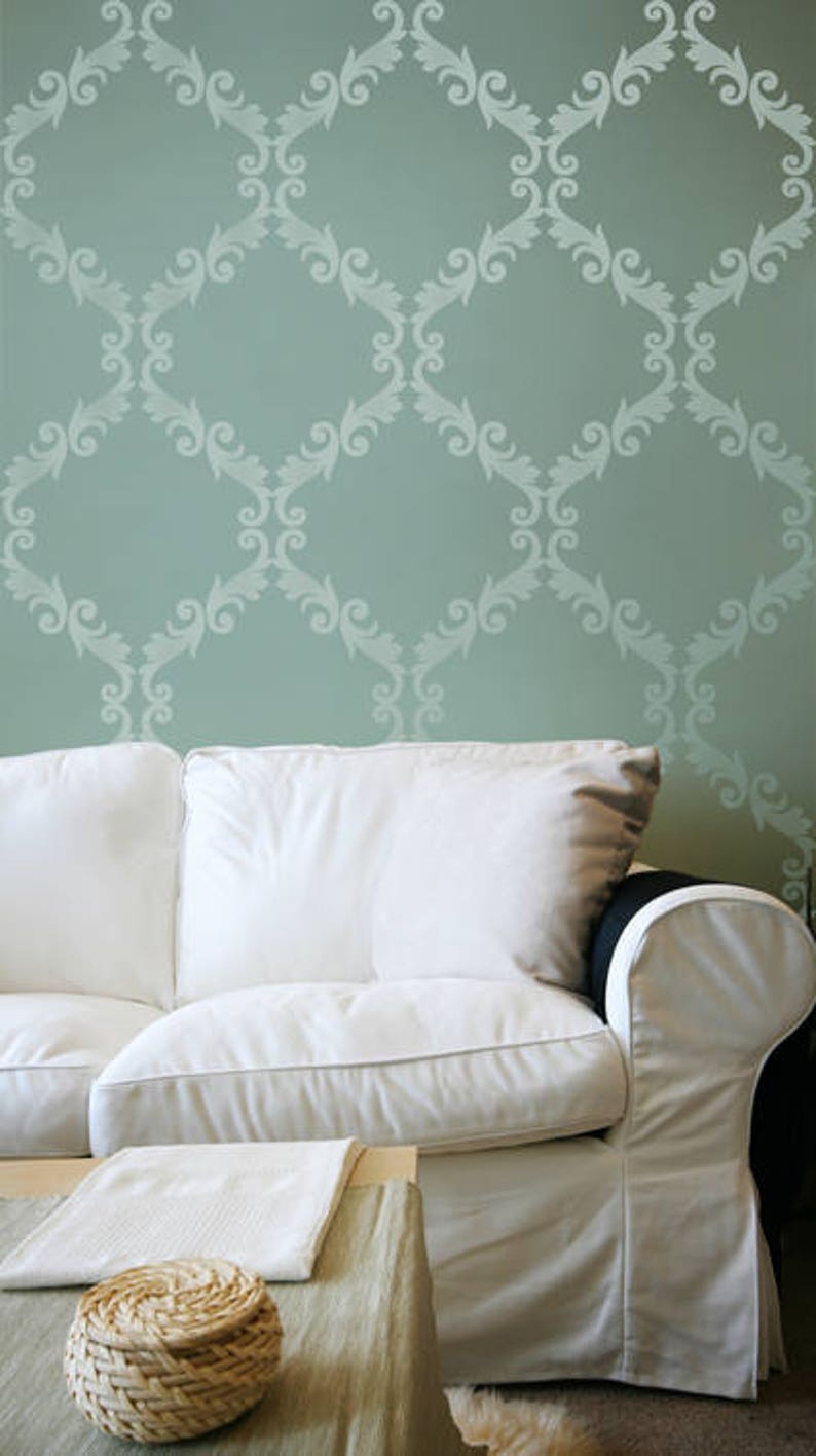 Large Trellis Pattern Wall Stencil Decorate a DIY Wall Mural Design with Classic Damask Wallpaper Look image 5