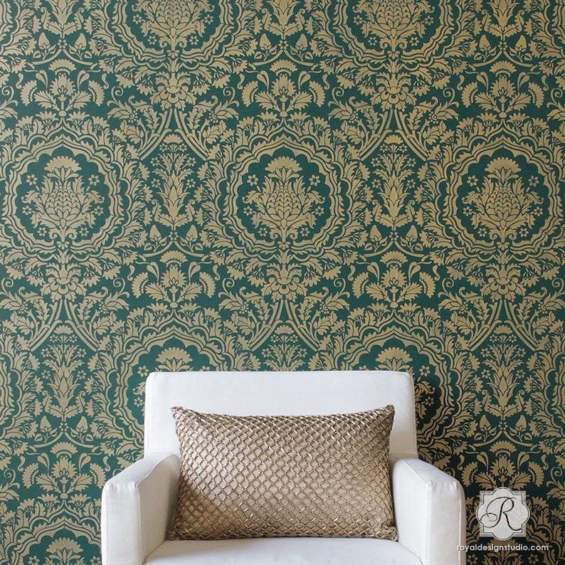 large bohemian floral wall stencil pattern for painting custom etsy