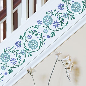Flower Embroidery Wall Border Stencil - Indian Wall Decor Painted Flowers Border on Ceiling, Walls, Furniture