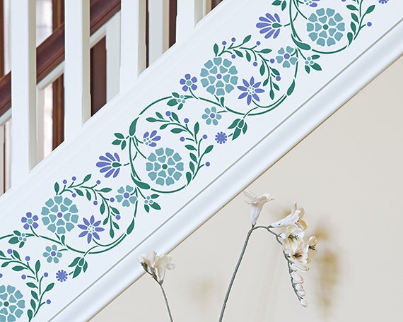 Flower Embroidery Wall Border Stencil Indian Wall Decor Etsy