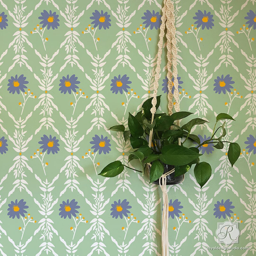 Flower Trellis Wallpaper Wall Stencil Bonnie Christine Designer Wall Pattern for DIY Painting Etsy