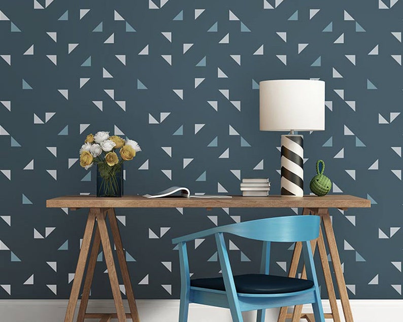 Aztec Tribal Triangles Wall Stencil Easy DIY Allover Pattern Wallpaper Decor Modern Geometric Painted Accent Wall image 1