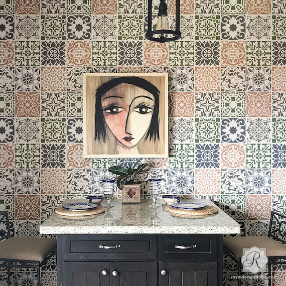 Patchwork Mix & Match Tile Stencils Set for Painting DIY Floor - Etsy Patchwork Mix & Match Tile Stencils Set for Painting DIY Floor - Etsy