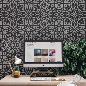 Large Moroccan Wall Pattern Stencil - Decorating Bedroom or Living Room with Custom Wall Design