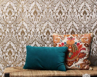 Bohemian Damask Wall Stencil for Painting Custom Boho Chic Wall Art with Moroccan, Asian, Persian, Eastern, Islamic Design