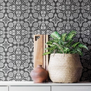 Country Floral Tile Stencil Floor Stencil Floral Wall Stencil Decor Home Boho Ceramic Floor Stencil DIY Home Makeover image 3