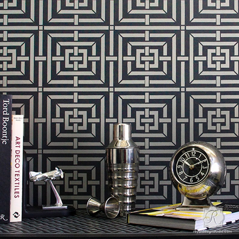 Modern Art Deco Wall Stencil For Painting A Custom Wallpaper Etsy