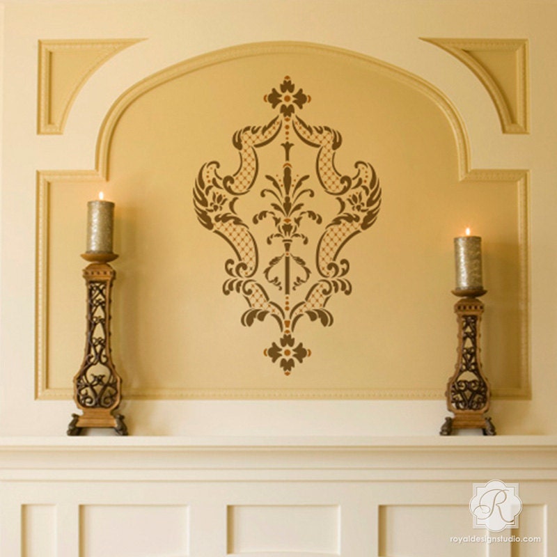 Villa Damask Large Wall Stencil - Classic Large Wallpaper Design - Wall ...