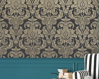 Large Wall Stencil - Vintage Damask Wallpaper Design - Romantic Classic European Style Wall Pattern