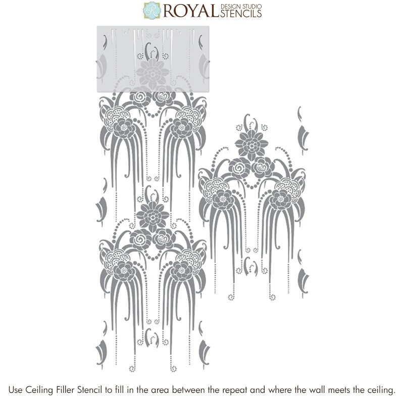 Amelie Floral Damask Wall Stencil - Art Deco Stencils for Painting ...