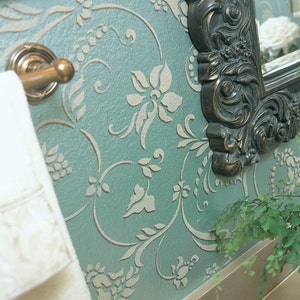 Flourish Damask Wallpaper Wall Stencil for DIY Wall Decor | Wall Painting Stencil for Custom Walls | Large Floral Wall Stencil for Painting