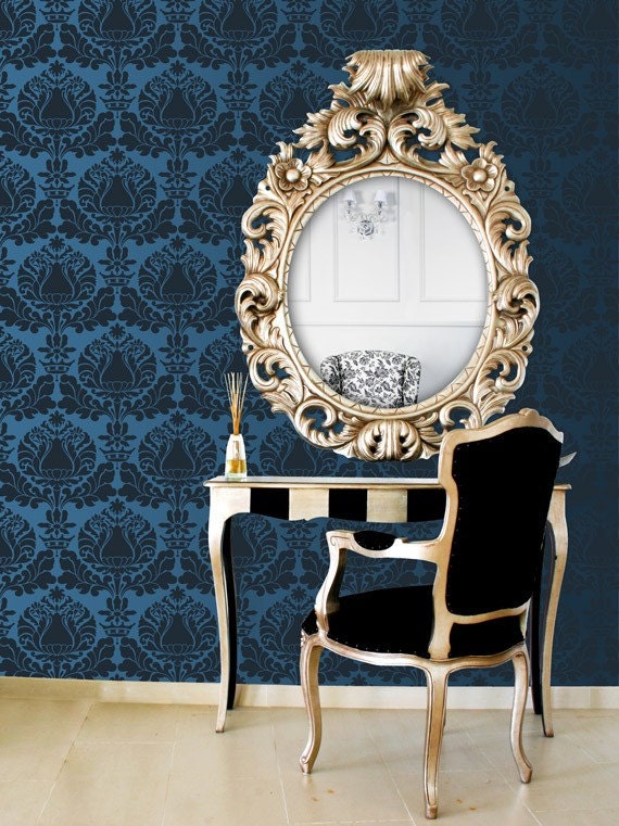 Damask Wall Stencil For Painting A Romantic Bedroom Wall Mural With Classic European Wallpaper Design Size Small