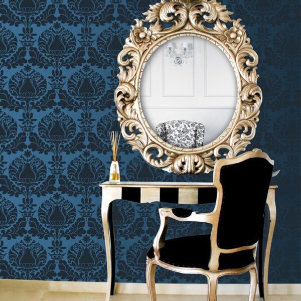 Damask Wall Stencil for Painting a Romantic Bedroom Wall Mural with Classic European Wallpaper Design - Size Small