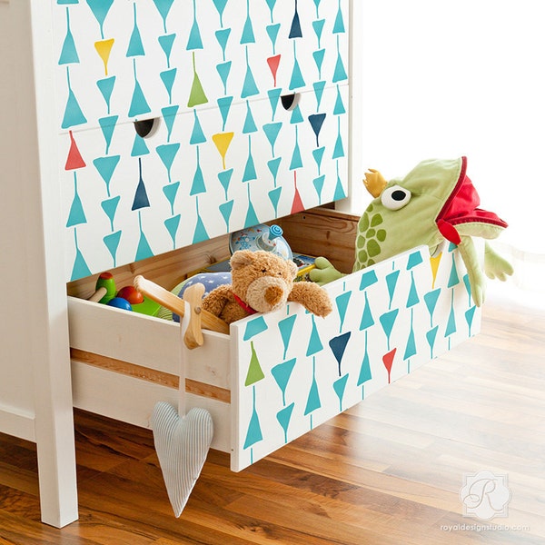 Small Triangle Modern Furniture Stencil - Cute Nursery Decor & Painting Dresser Drawers and Table Tops