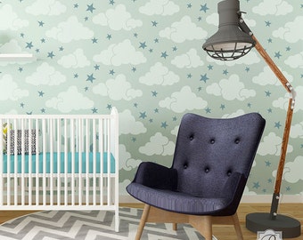 Clouds and Stars Wall Stencil - Cute Nursery Decor and Wallpaper Pattern for Easy DIY Decorating