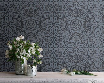 Vintage Lace Shabby Chic Tile Wall Stencil - DIY Romantic Bedroom & Nursery Wall Decor