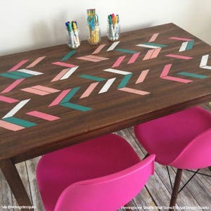 Colorful Modern Herringbone Wall Stencil Paint Your Own Custom Wallpaper Look for Nursery Decor, Kids Room, Bedroom Wall Mural image 4