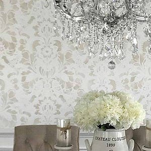 Lisabetta Damask Stencil Wallpaper Wall Stencil Pattern for Painting Large Floral Stencil for Vintage Style Decor Bedroom stencil image 9