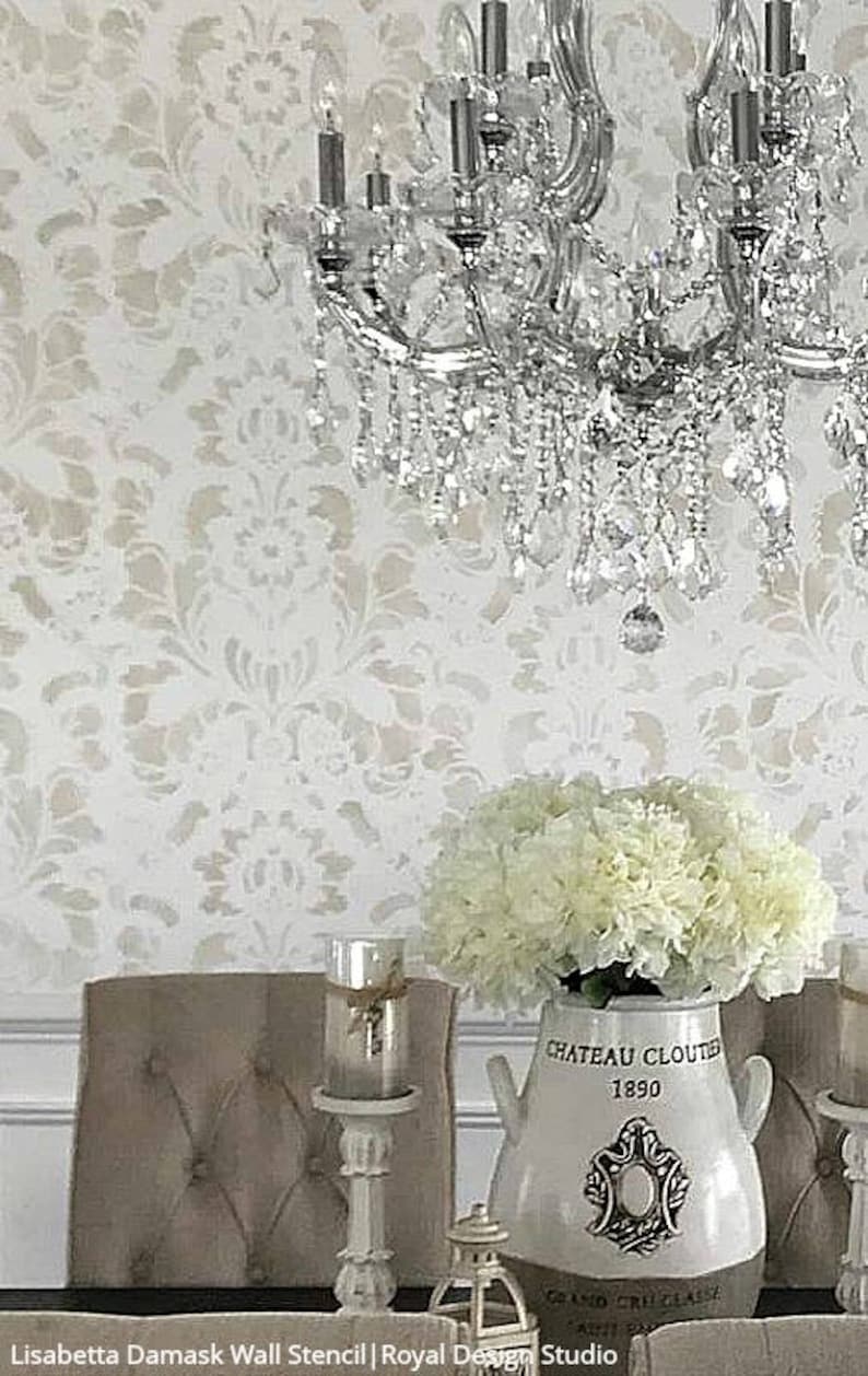 Lisabetta Damask Stencil Wallpaper Wall Stencil Pattern for Painting Large Floral Stencil for Vintage Style Decor Bedroom stencil image 9