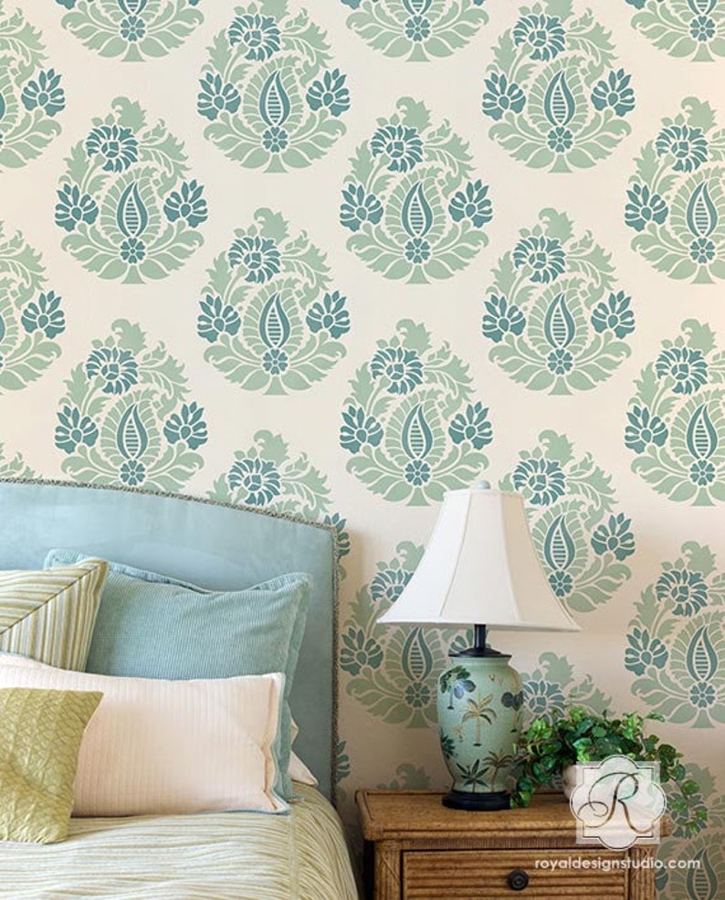 Bohemian Paisley Wall Art Stencil DIY Boho Chic Wallpaper | Etsy