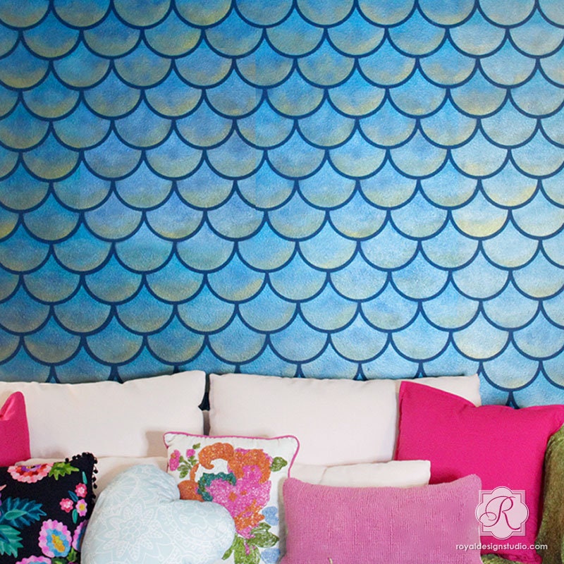 Scallops Design Wall Stencil Pattern Large Wall Design DIY