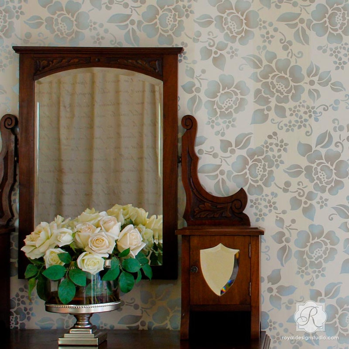 Rose Flower Wall Stencil for Decorating a Feature Wall With a Etsy