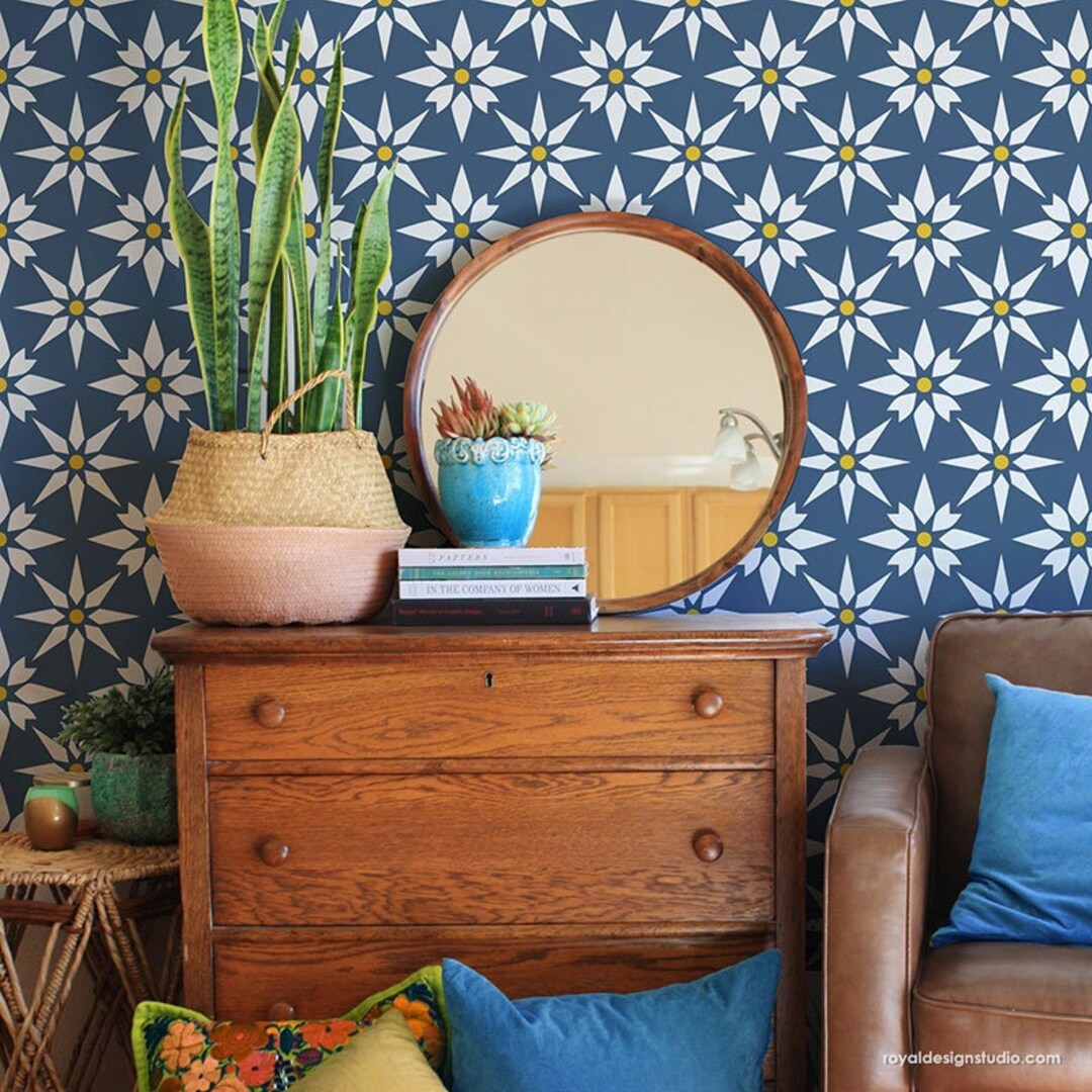 Starz Tile Allover Wall Stencil Large Stencils Boho Tiles Stars Wall